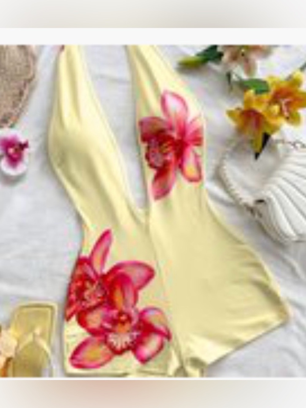 Yellow backless floral romper
